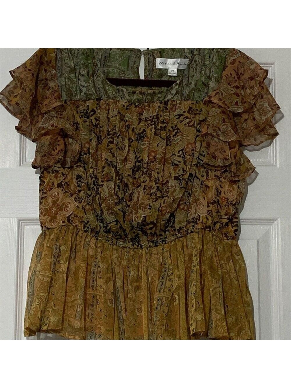 Chelsea & Theodore Floral Print Ruffle Sleeve Blouse Size S